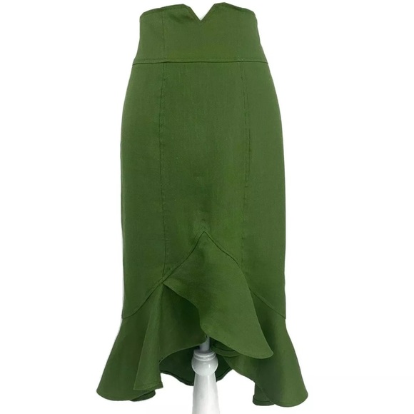 NY & CO Skirt Hi-Low Ruffled Hem Linen Green: 4 - Picture 2 of 8